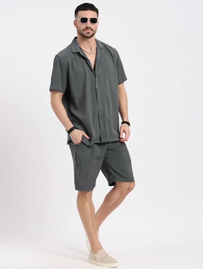 men solid shirt & shorts co-ord set - 21550191 - Standard Image - 4