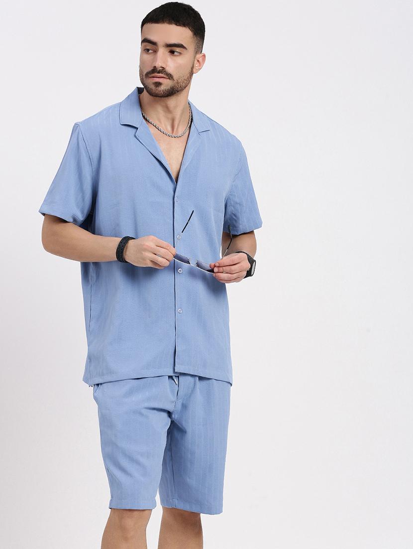 men solid shirt & shorts co-ord set - 21550192 - Standard Image - 1