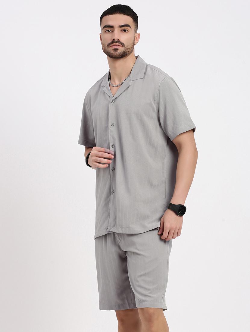 men solid shirt & shorts co-ord set - 21550195 - Standard Image - 1