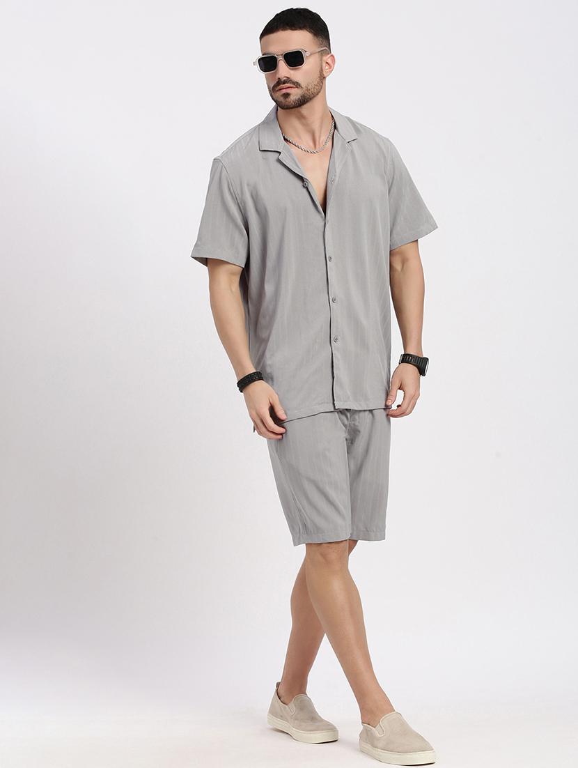 men solid shirt & shorts co-ord set - 21550195 - Standard Image - 4