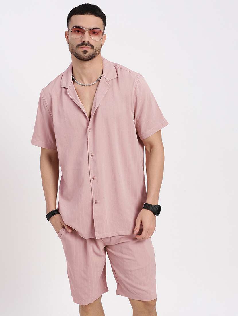 men solid shirt & shorts co-ord set - 21550198 -  Standard Image - 1