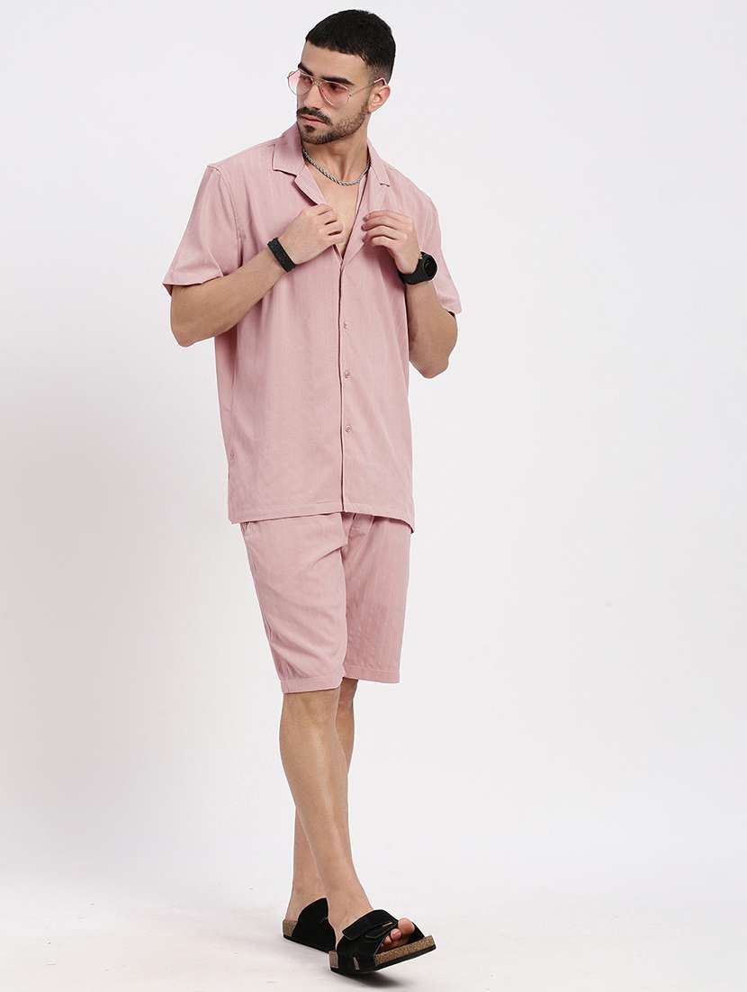 men solid shirt & shorts co-ord set - 21550198 -  Standard Image - 4