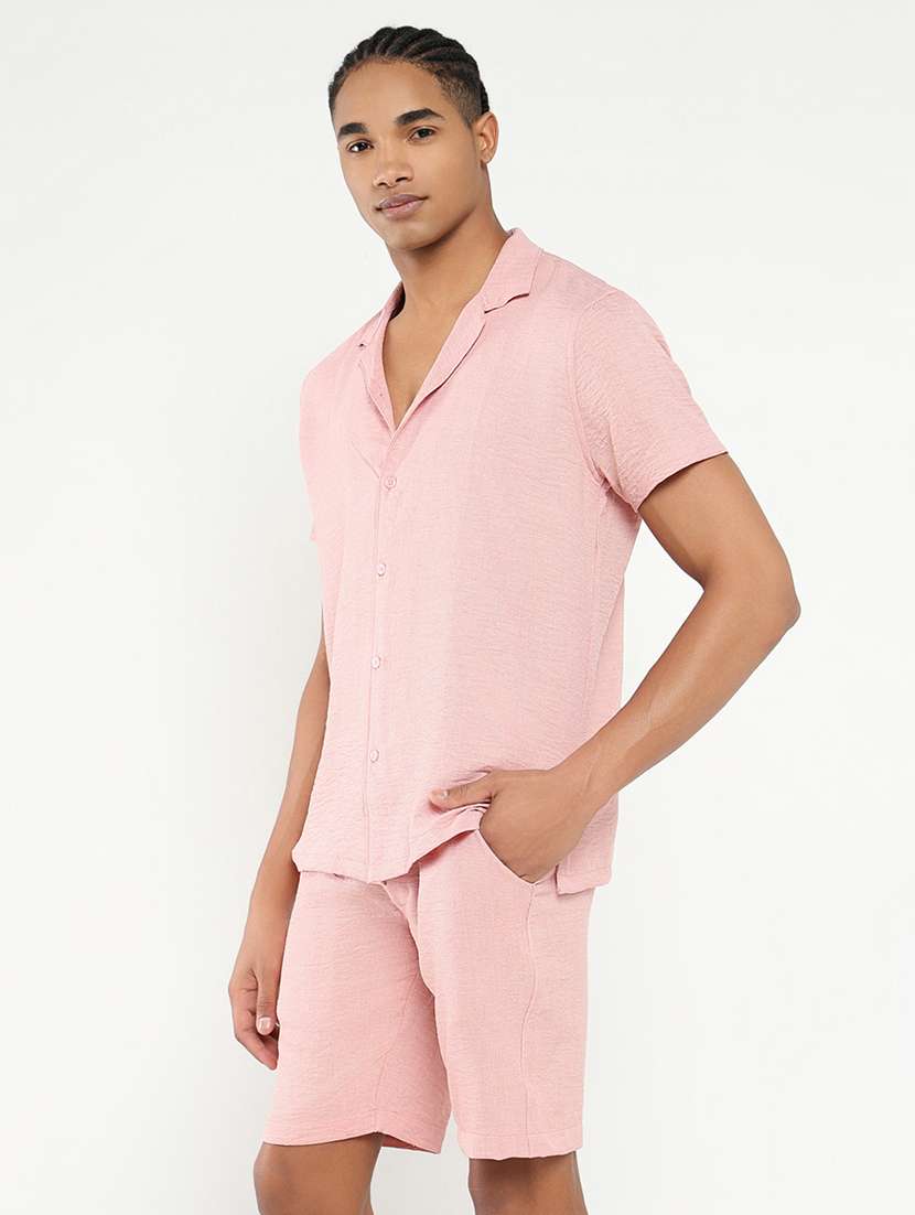 men solid shirt & shorts co-ord set - 21550199 -  Standard Image - 1