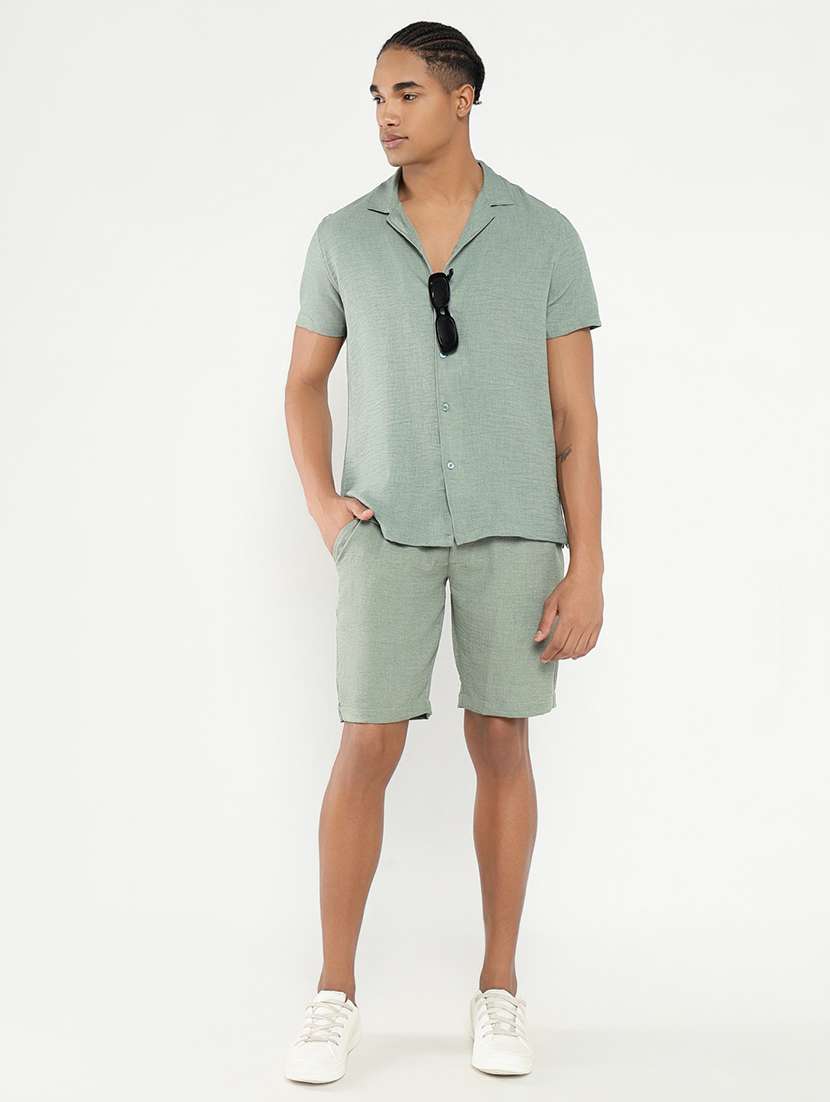 men solid shirt & shorts co-ord set - 21550200 -  Standard Image - 4