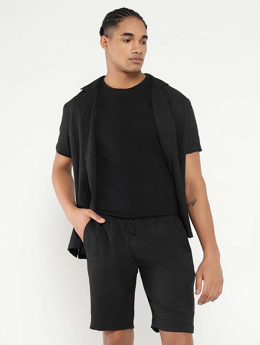 men solid shirt & shorts co-ord set - 21550201 -  Standard Image - 1