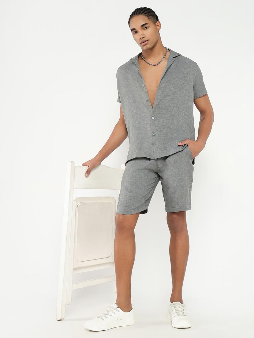 men solid shirt & shorts co-ord set - 21550202 - Standard Image - 4