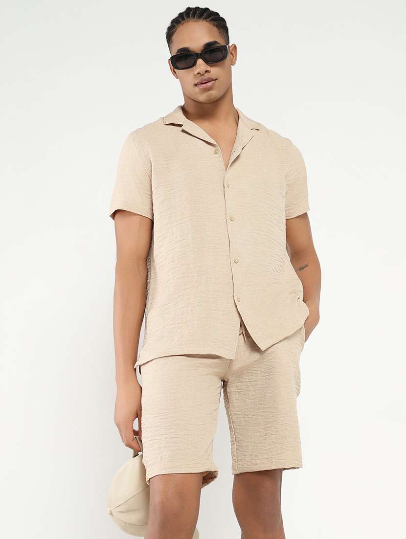 men solid shirt & shorts co-ord set - 21550203 -  Standard Image - 1