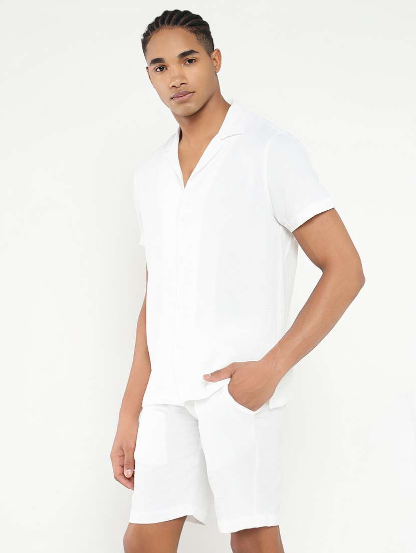 men solid shirt & shorts co-ord set - 21550204 -  Standard Image - 1