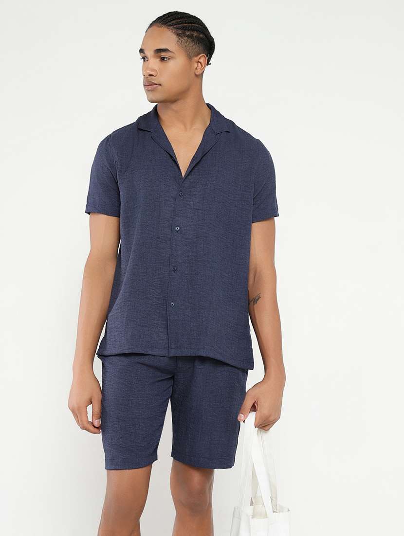 men solid shirt & shorts co-ord set - 21550205 -  Standard Image - 1