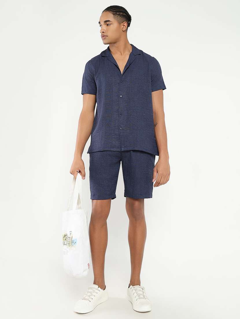 men solid shirt & shorts co-ord set - 21550205 -  Standard Image - 4