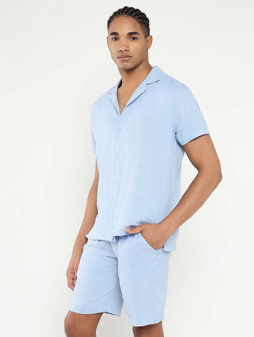 men solid shirt & shorts co-ord set - 21550206 -  Standard Image - 1