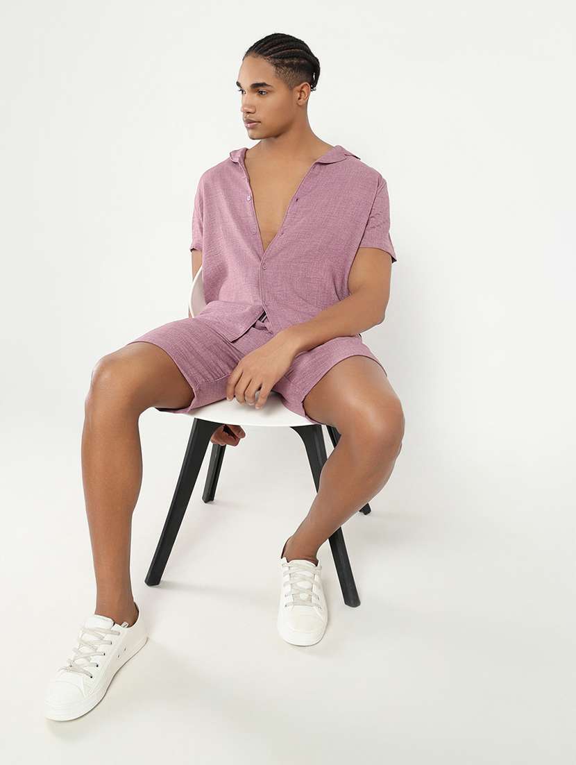 men solid shirt & shorts co-ord set - 21550207 -  Standard Image - 4