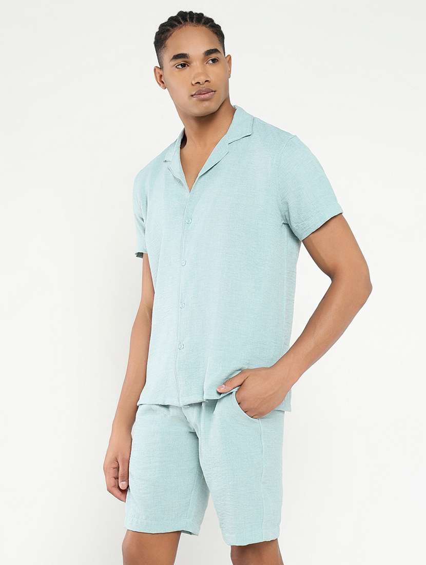 men solid shirt & shorts co-ord set - 21550208 -  Standard Image - 1
