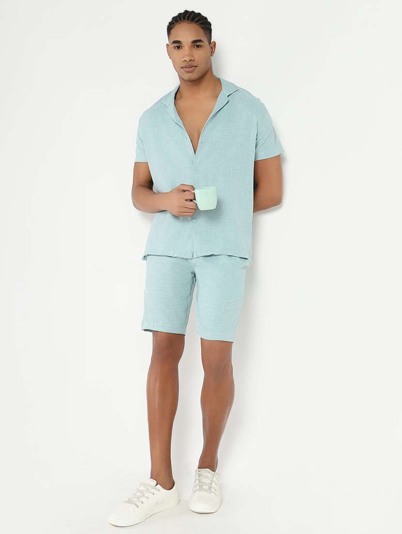 men solid shirt & shorts co-ord set - 21550208 -  Standard Image - 4