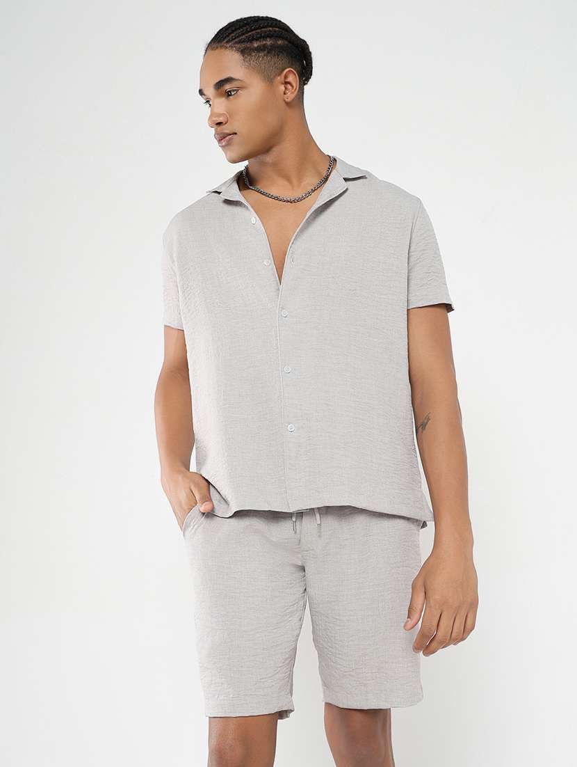 men solid shirt & shorts co-ord set - 21550209 -  Standard Image - 1