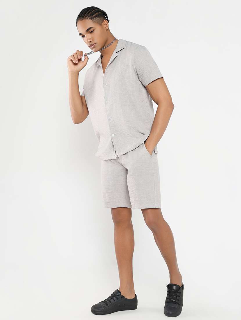 men solid shirt & shorts co-ord set - 21550209 -  Standard Image - 4