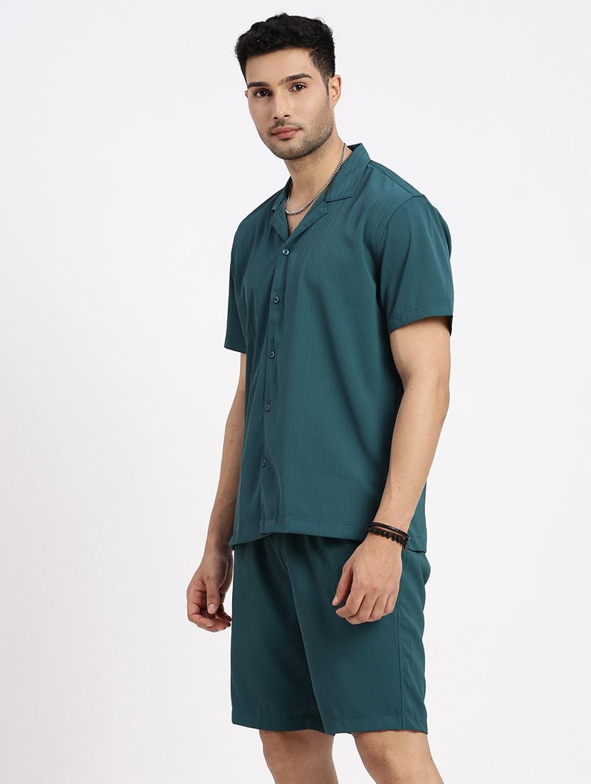 men solid shirt & shorts co-ord set - 21550211 -  Standard Image - 1
