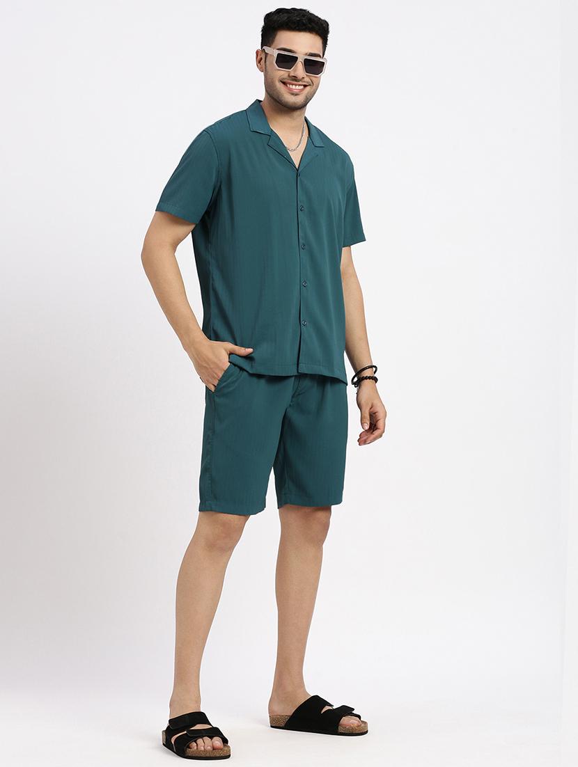 men solid shirt & shorts co-ord set - 21550211 - Standard Image - 4