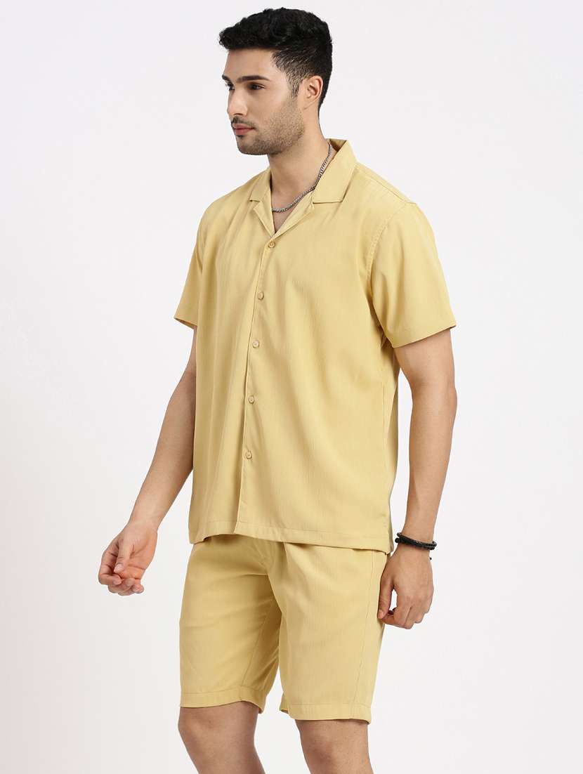 men solid shirt & shorts co-ord set - 21550212 -  Standard Image - 1