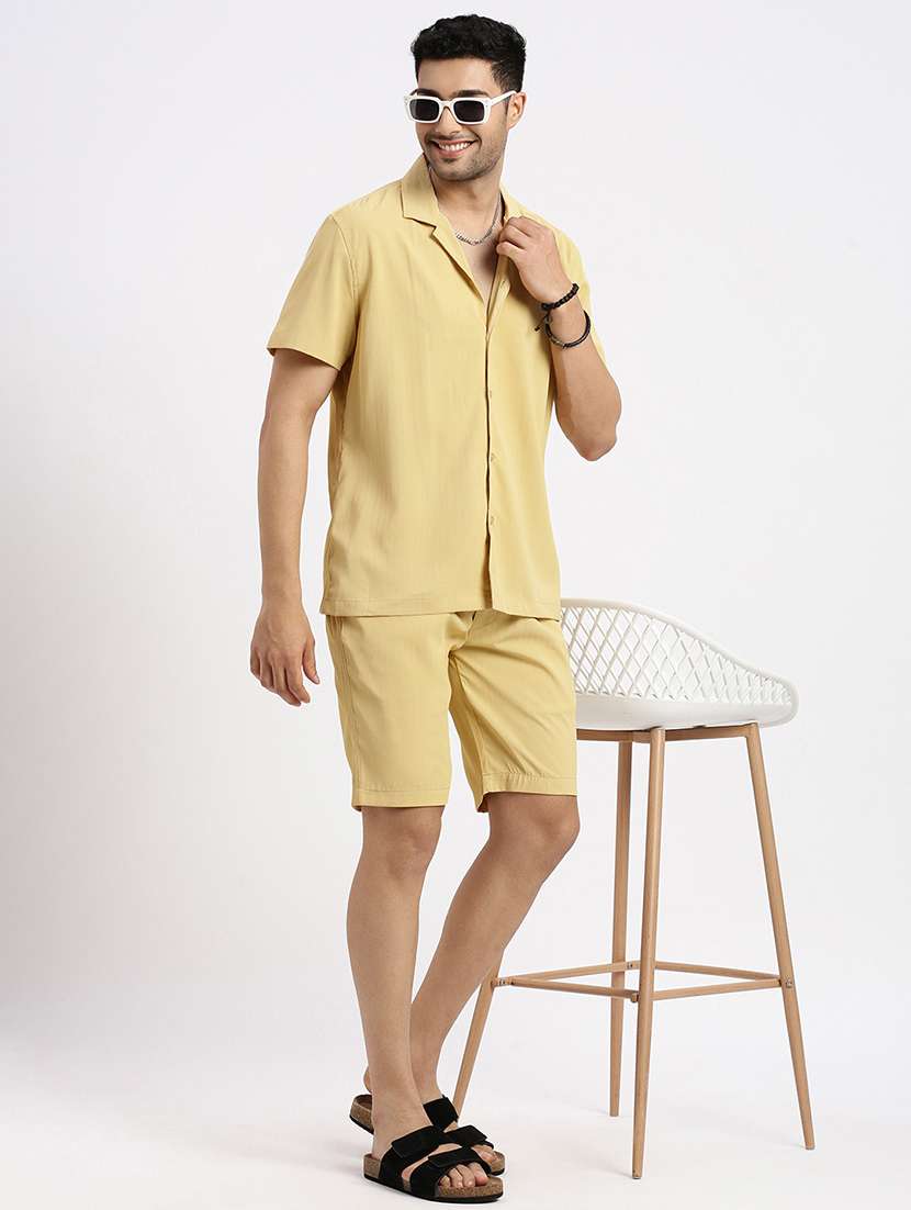 men solid shirt & shorts co-ord set - 21550212 -  Standard Image - 4
