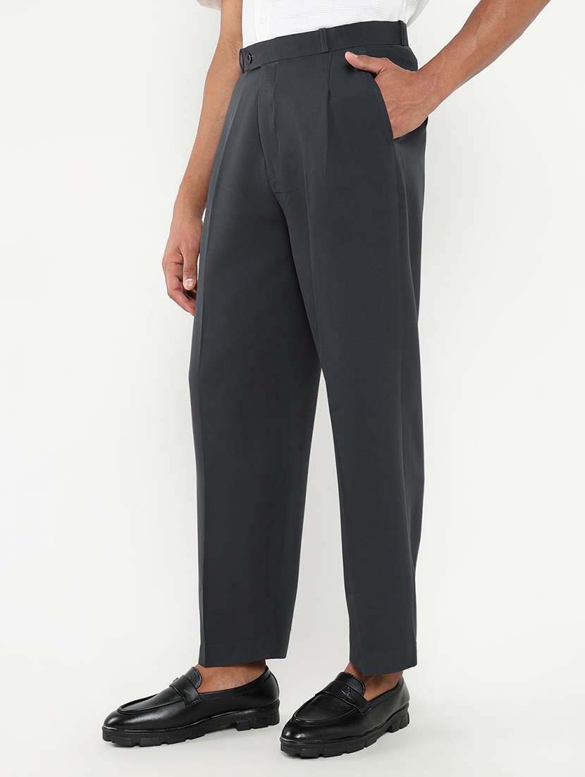 men mid rise solid pleated formal trouser - 21550215 -  Standard Image - 1