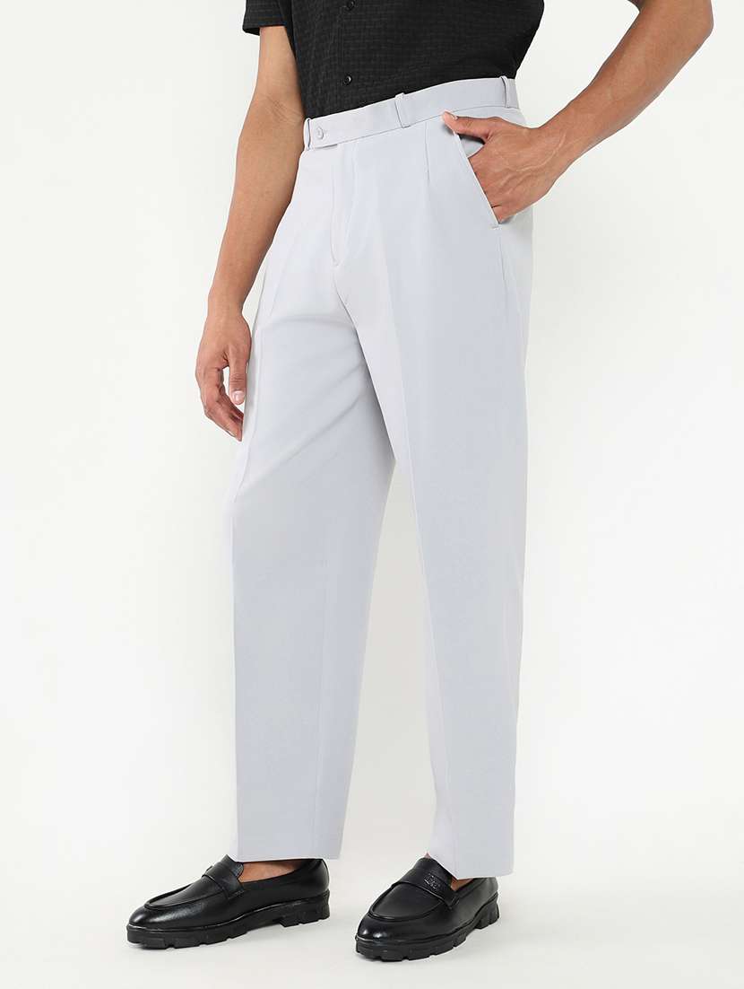 men mid rise solid pleated formal trouser - 21550216 -  Standard Image - 1