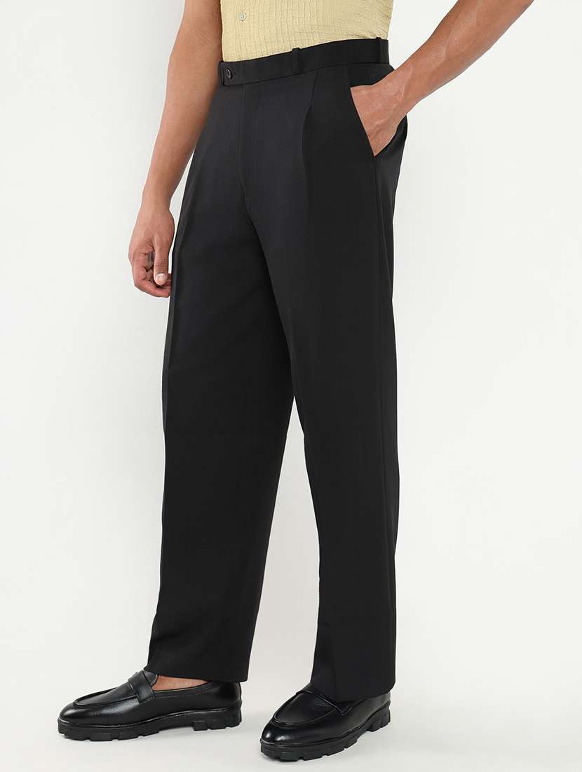 men mid rise solid pleated formal trouser - 21550217 -  Standard Image - 1