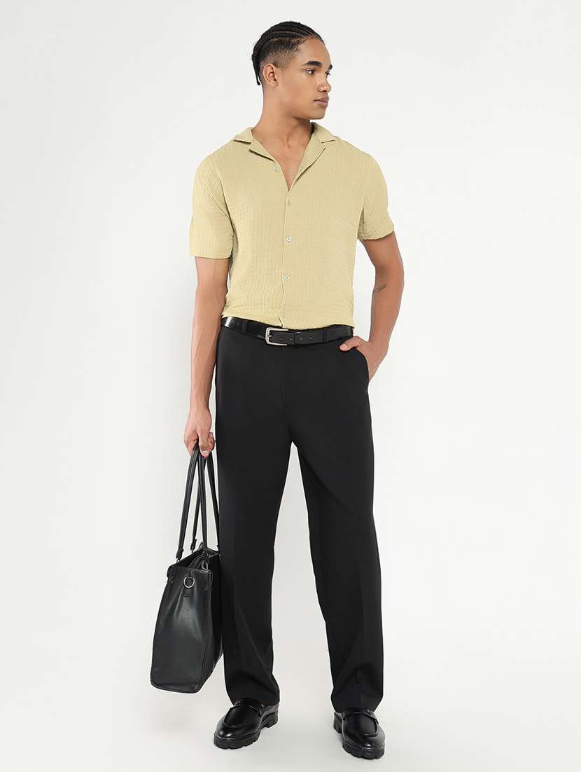 men mid rise solid pleated formal trouser - 21550217 -  Standard Image - 4