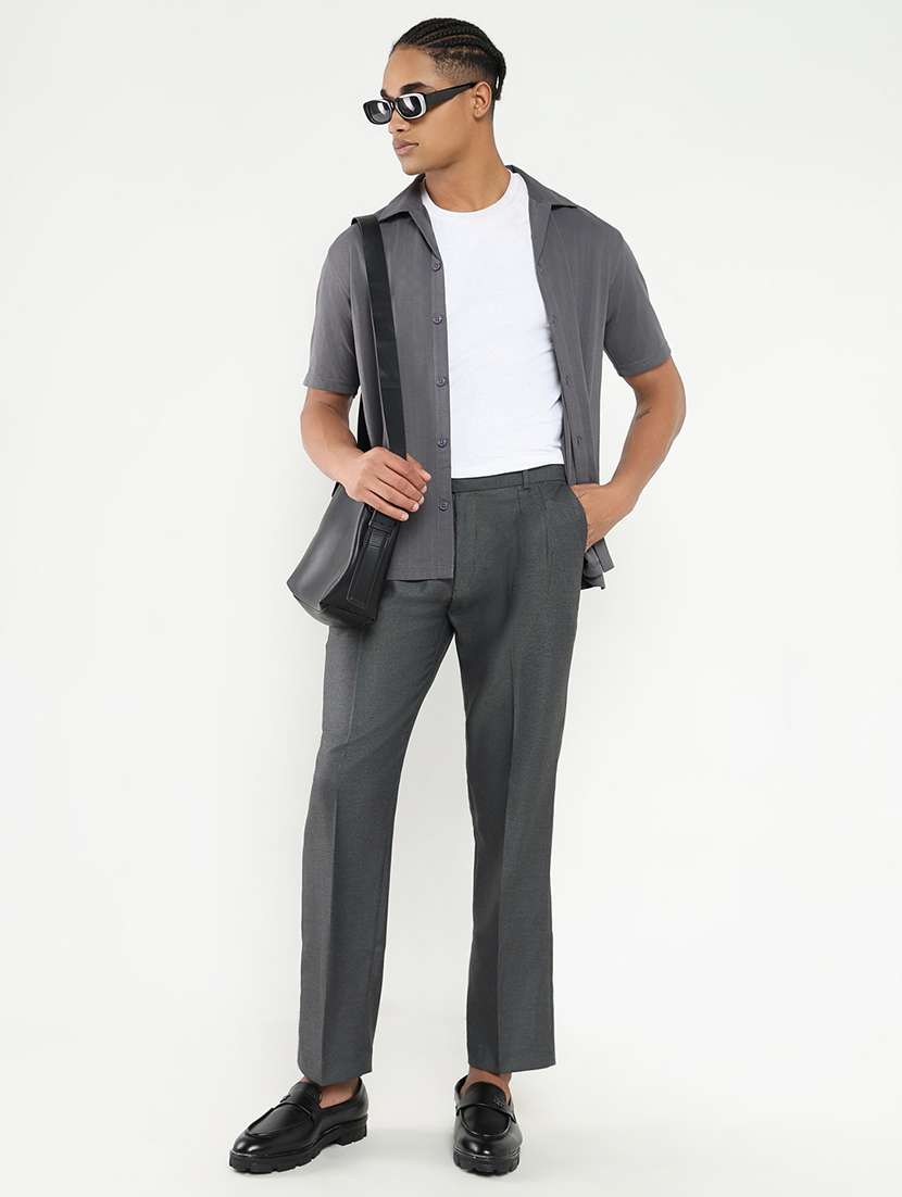 men mid rise solid pleated formal trouser - 21550218 -  Standard Image - 4