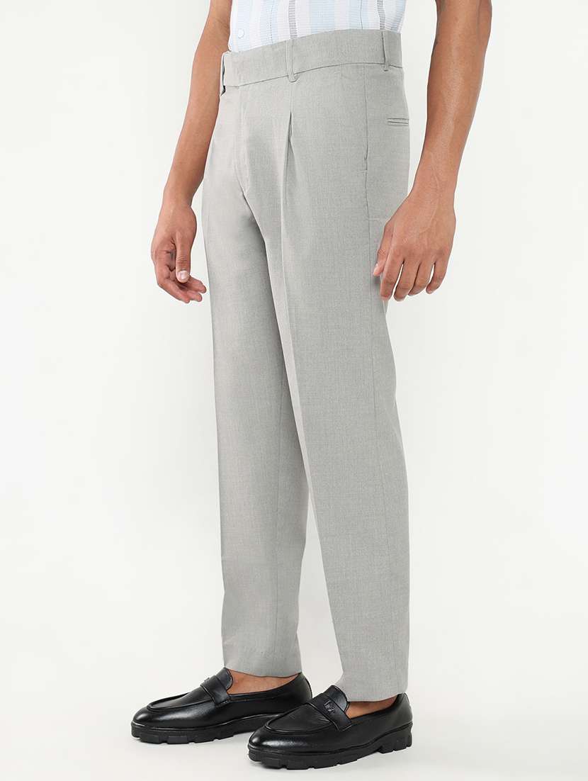 men mid rise solid pleated formal trouser - 21550220 -  Standard Image - 1