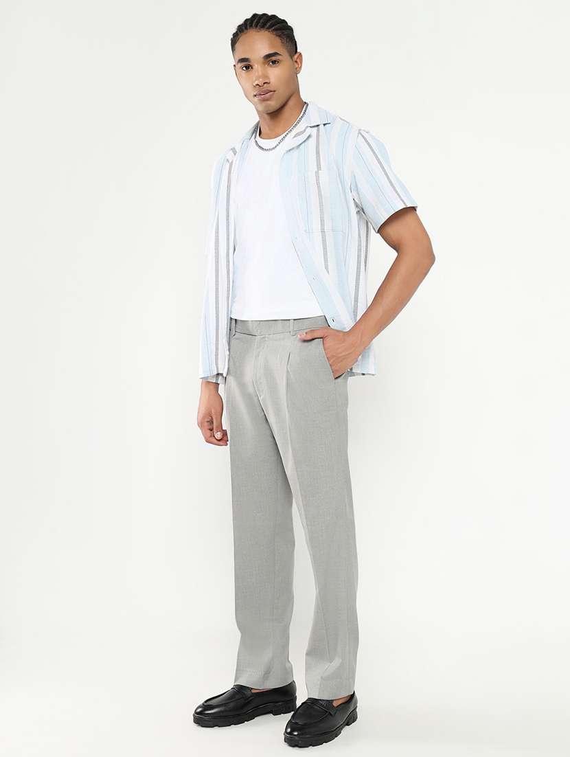 men mid rise solid pleated formal trouser - 21550220 -  Standard Image - 4