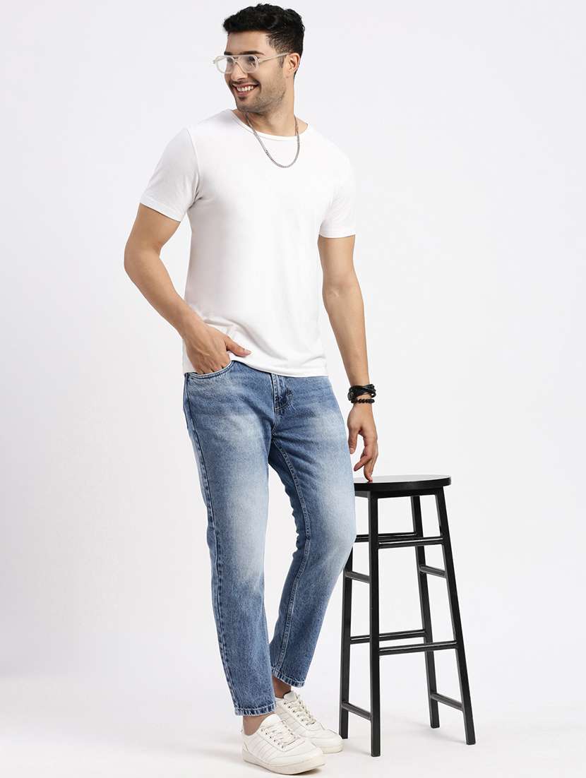 men low rise plain denim jeans - 21550225 - Standard Image - 4
