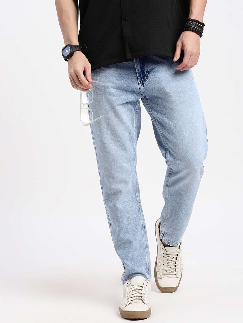 men low rise plain denim jeans