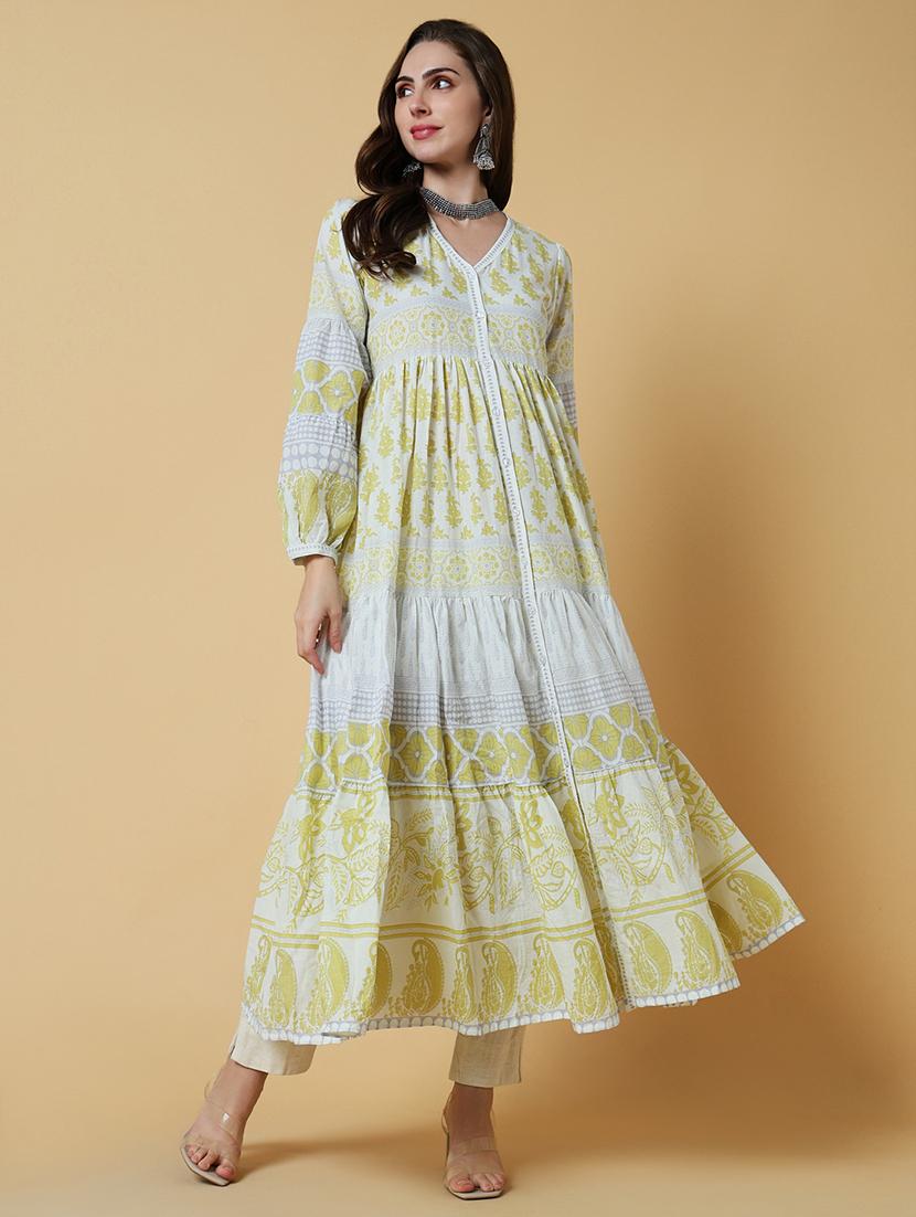 women printed v-neck tiered kurta - 21550238 - Zoom Image - 0