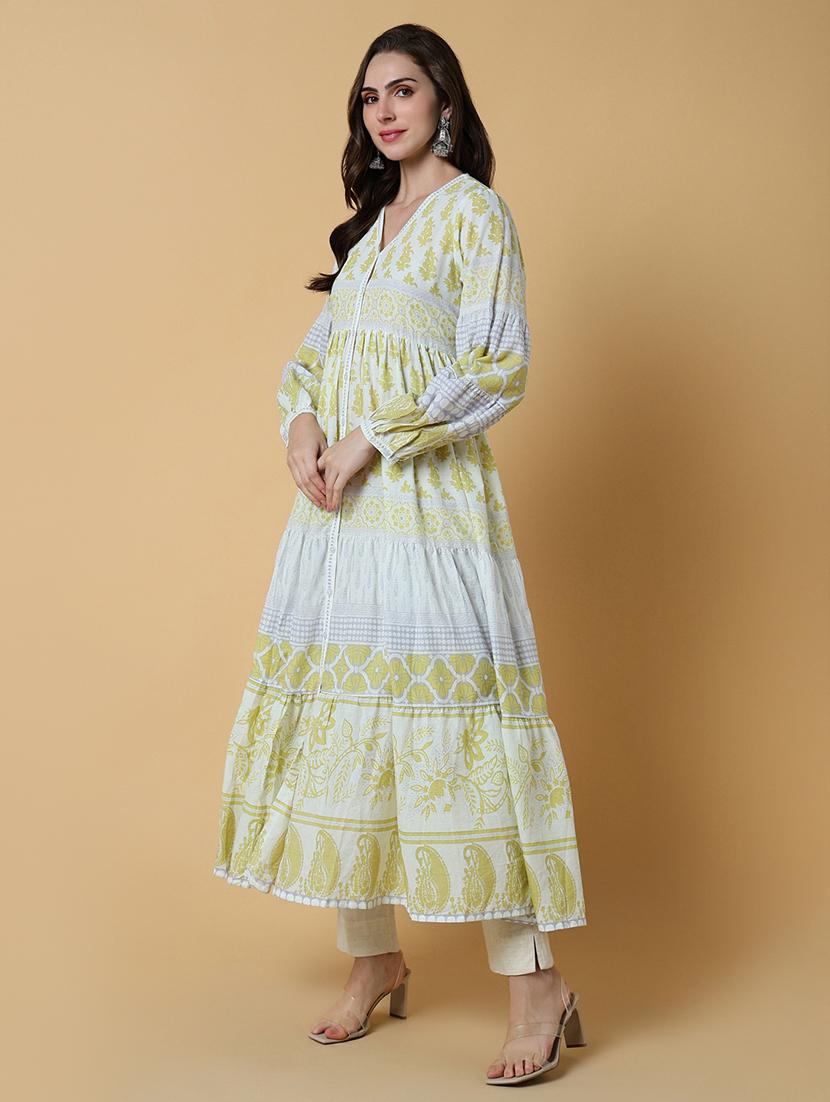 women printed v-neck tiered kurta - 21550238 - Standard Image - 1