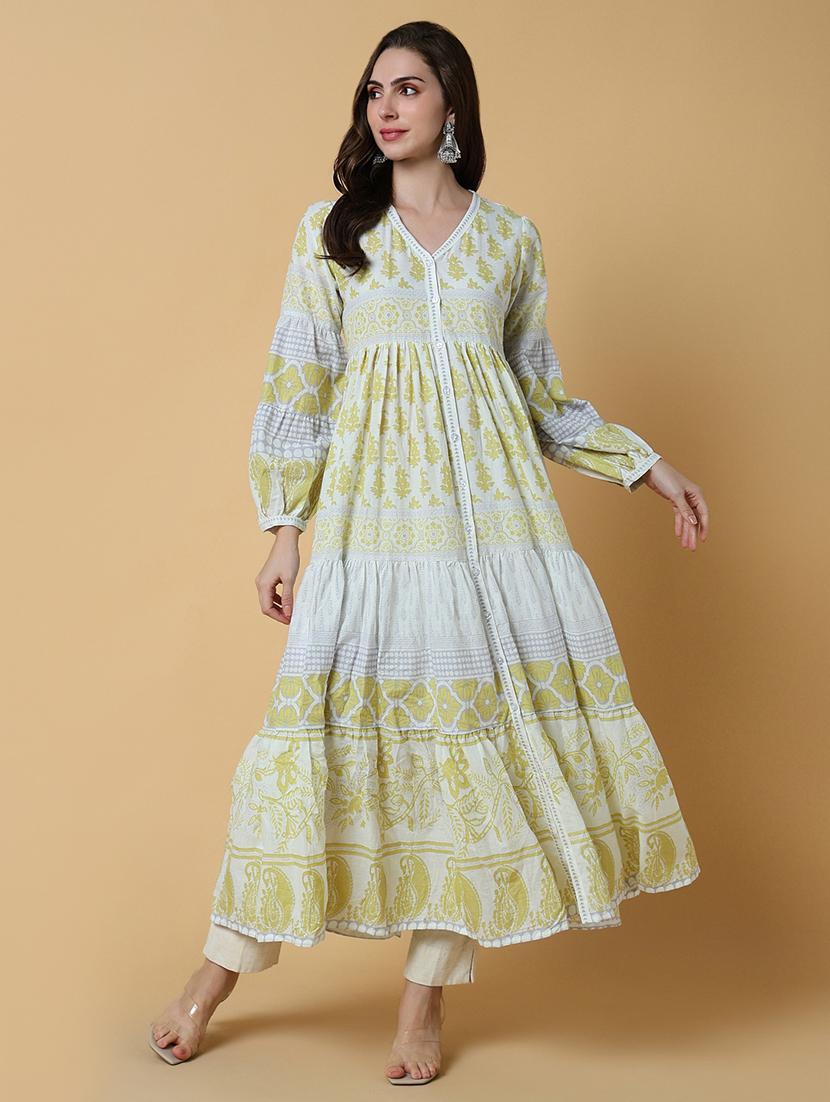 women printed v-neck tiered kurta - 21550238 - Standard Image - 4