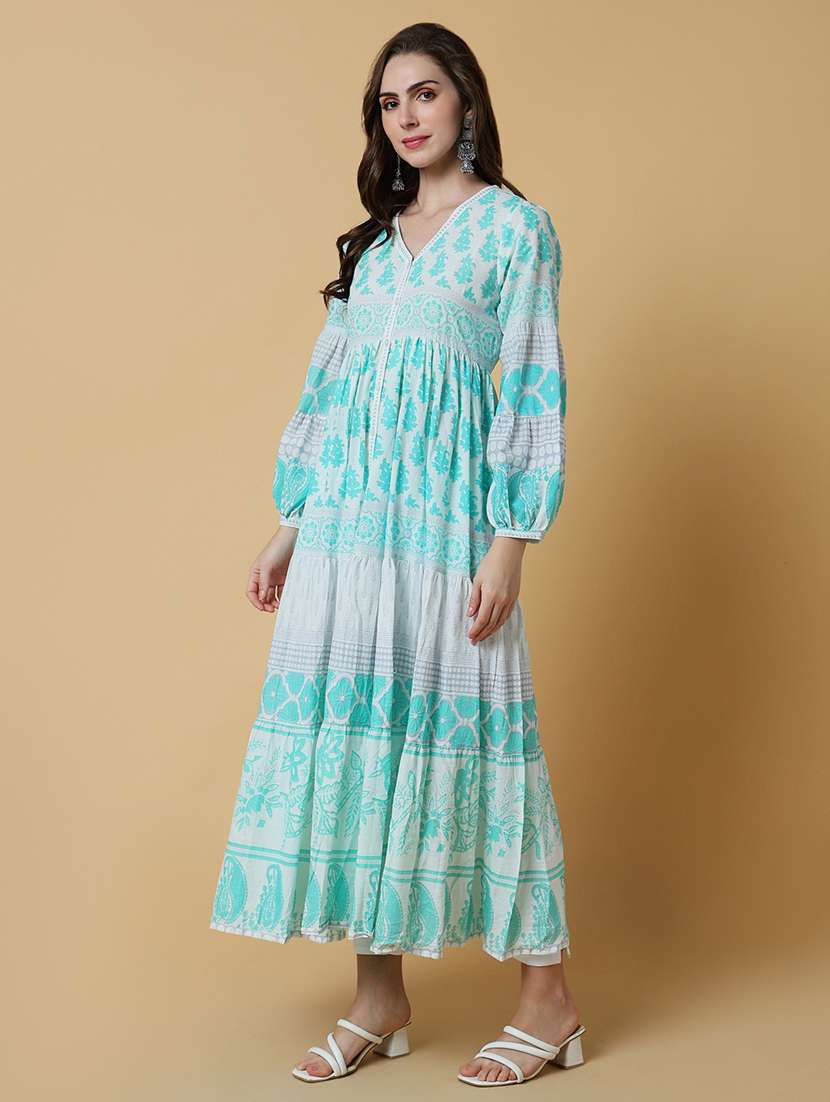 women printed v-neck tiered kurta - 21550239 - Standard Image - 1