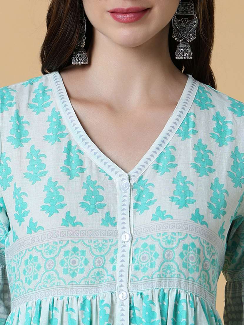 women printed v-neck tiered kurta - 21550239 - Standard Image - 4