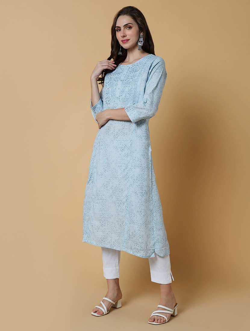 women printed three quarter sleeve straight kurta - 21550240 -  Standard Image - 1