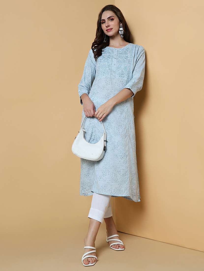 women printed three quarter sleeve straight kurta - 21550240 -  Standard Image - 4