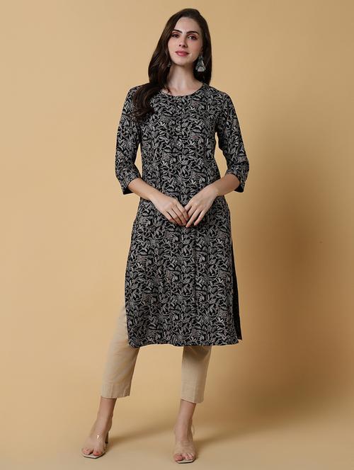 women printed three quater sleeve straight kurta - 21550241 - Standard Image - 0