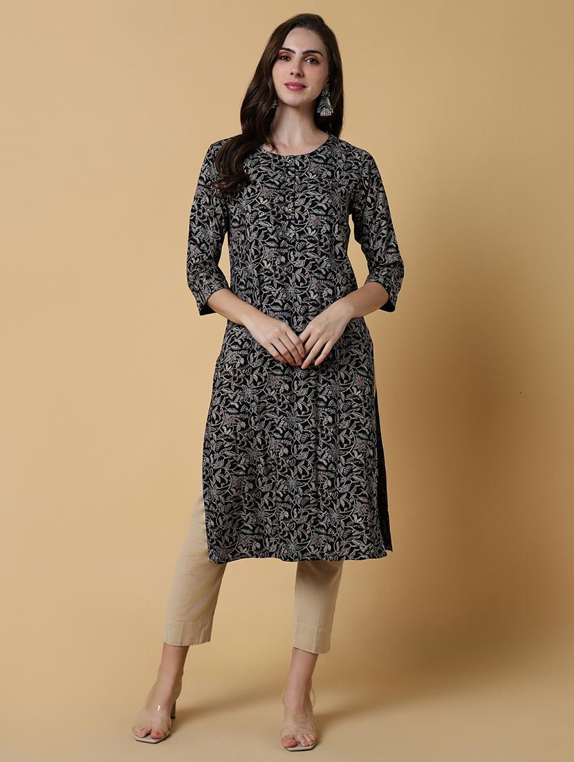 women printed three quater sleeve straight kurta - 21550241 - Zoom Image - 0
