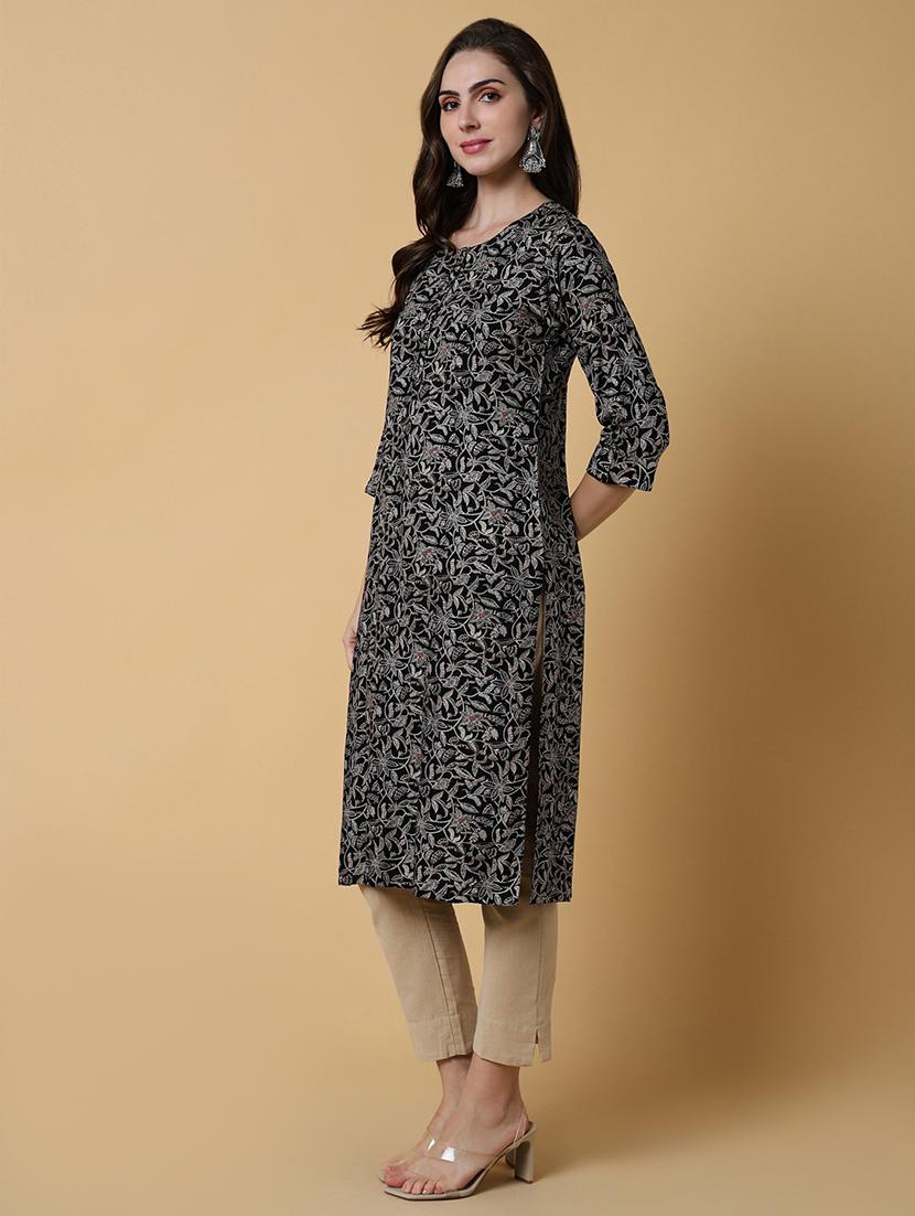 women printed three quater sleeve straight kurta - 21550241 - Standard Image - 1