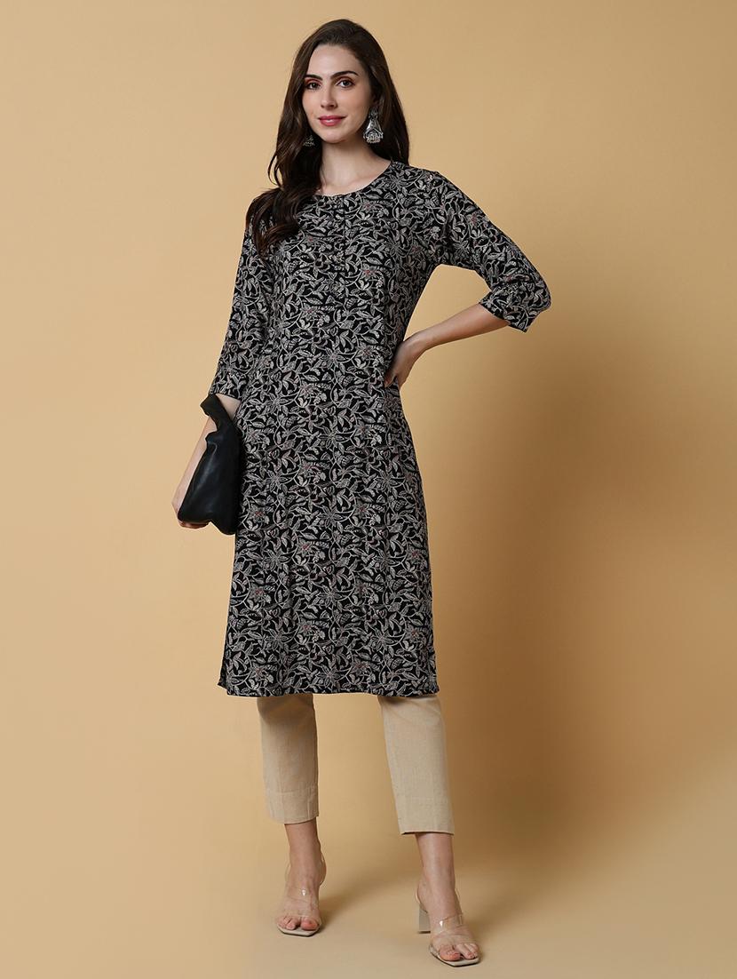 women printed three quater sleeve straight kurta - 21550241 - Standard Image - 4