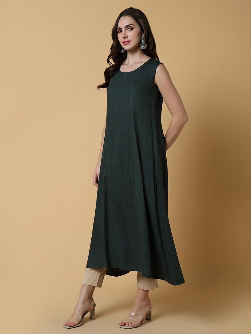 women round neck a-line kurta with embroidered jacket - 21550243 - Standard Image - 1