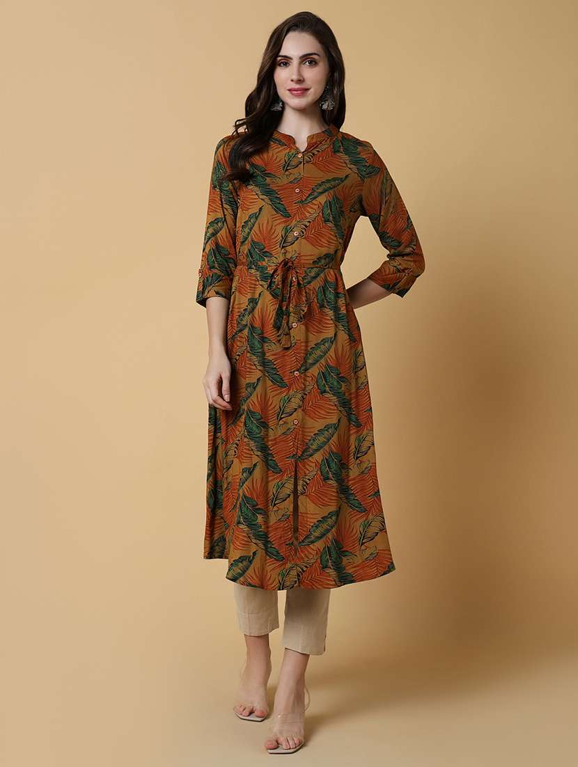women printed mandarin neck a-line kurta  - 21550245 -  Standard Image - 1