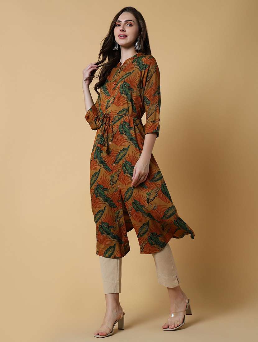 women printed mandarin neck a-line kurta  - 21550245 -  Standard Image - 4