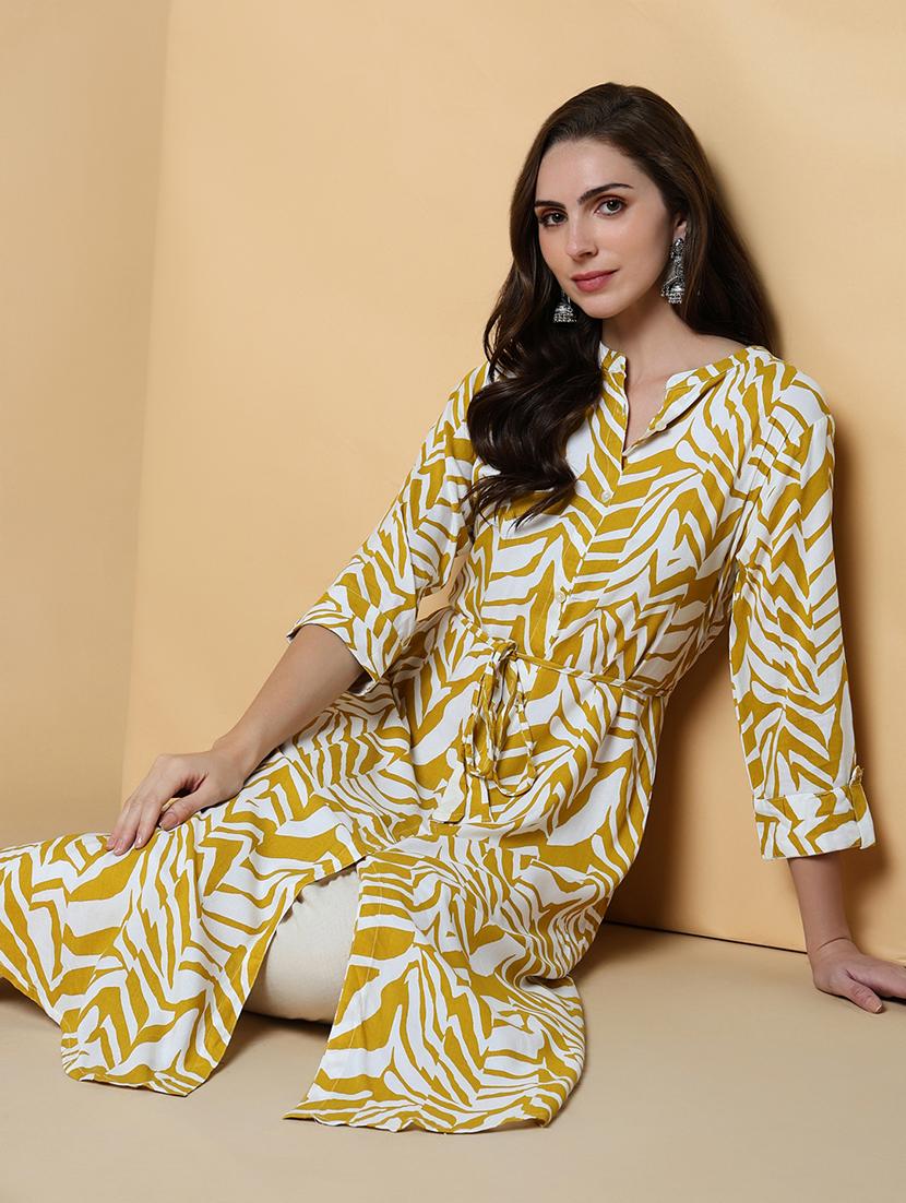 women printed mandarin neck a-line kurta - 21550246 - Standard Image - 4