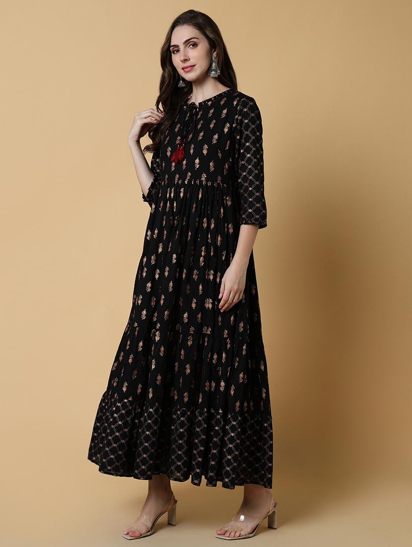 women printed three quater sleeve tiered kurta - 21550247 -  Standard Image - 1
