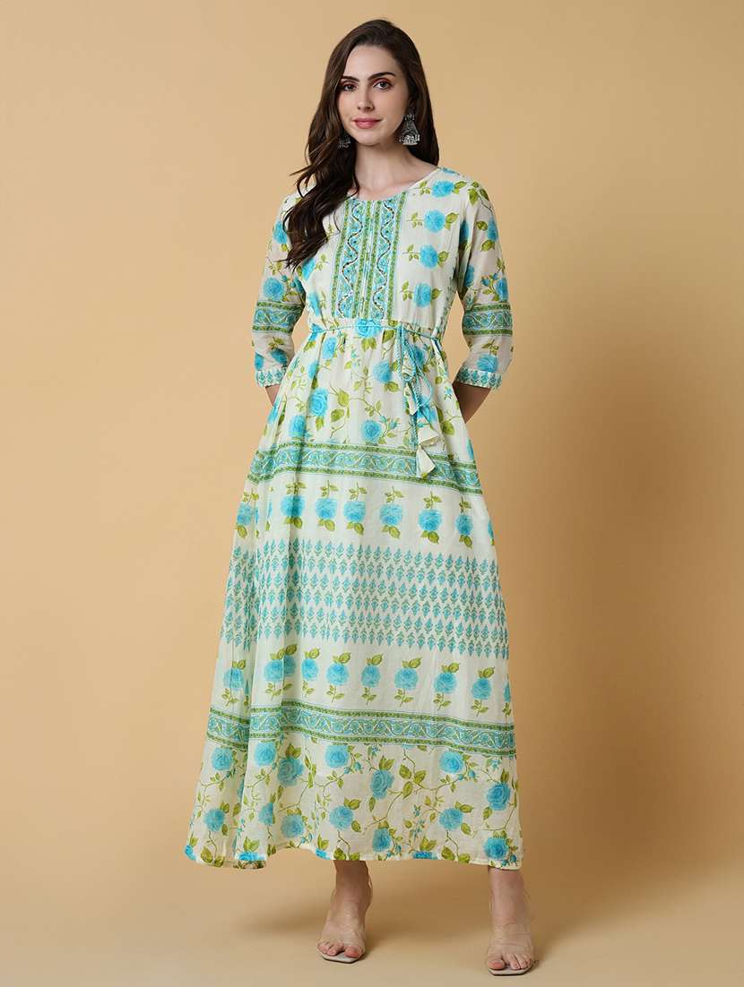 women printed three quater sleeve a-line kurta - 21550255 -  Standard Image - 1